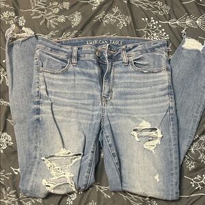American Eagle Outfitters Women's Distressed Light Blue Skinny Jeans